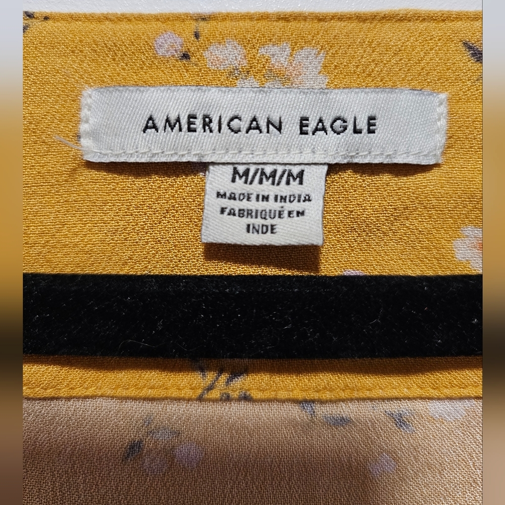 American Eagle Outfitters Yellow Floral Wrap Blouse, Medium - Picture 4 of 8